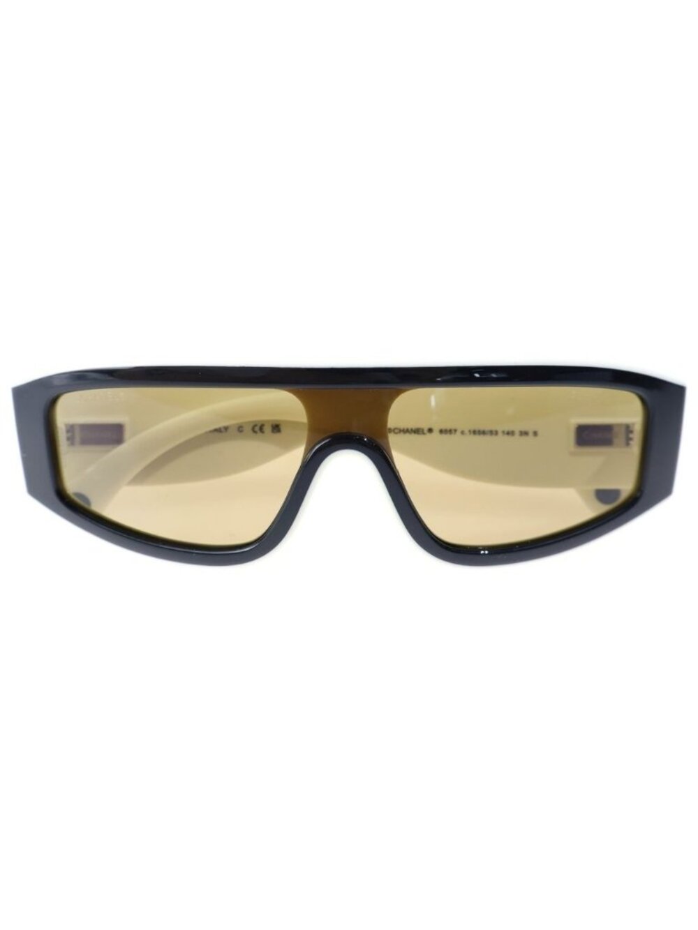 Chanel CC Logo Nylon Fiber Shield Shape Sunglasses Eyewear Black White